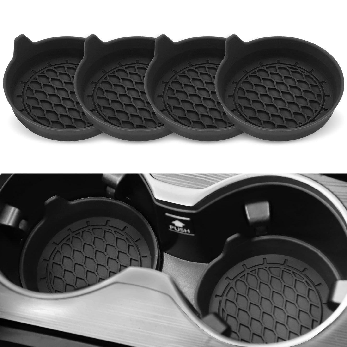 SINGARO Cup Holder Coaster – Silicone, Non-Slip – 4 Pack, Black