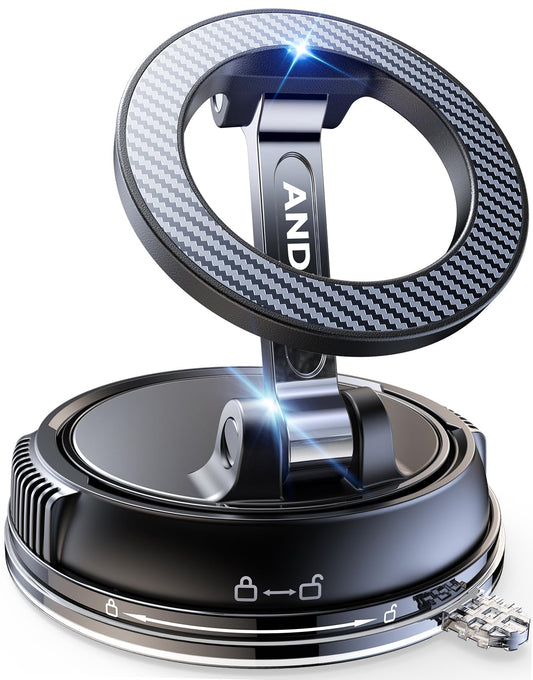 ANDERY MagSafe Car Phone Holder – Carbon Fiber – Strong Suction & Magnetic – 360° Adjustable
